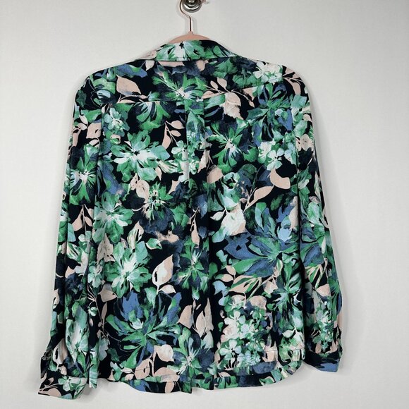 NWT White House Black Market Blouse XS Long Sleeve Blue Green Floral #WHBM2 - Picture 3 of 9